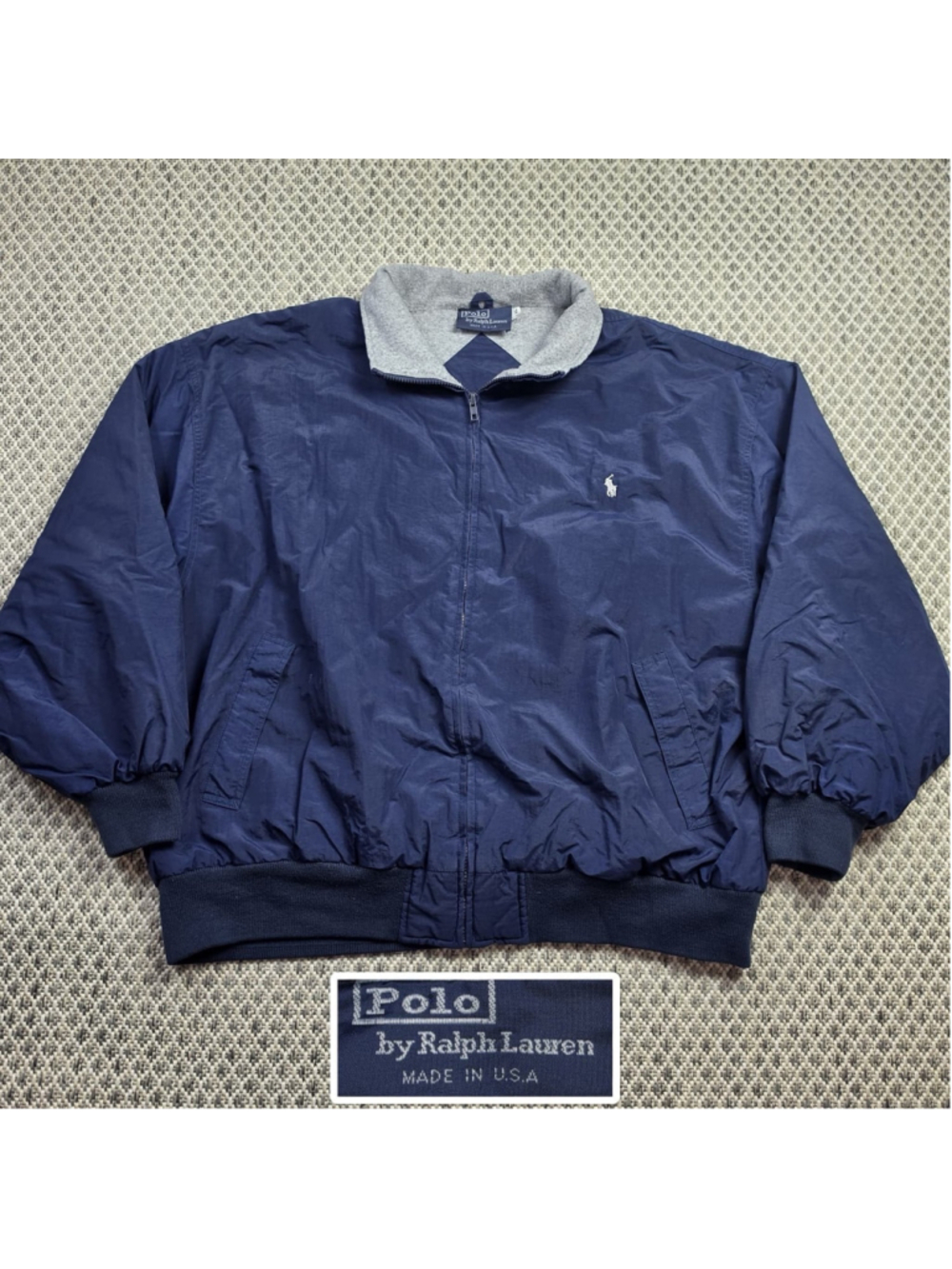 Vintage Polo Ralph Lauren USA Fleece Lined Bomber Jacket Men’s XL Navy Full Zip